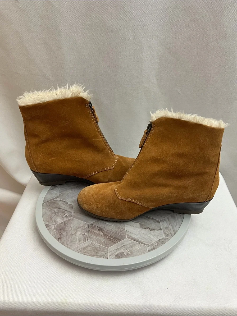 Sporto Women’s Brown Suede Faux Fur Lined Wedge Ankle Boots Size 8.5
